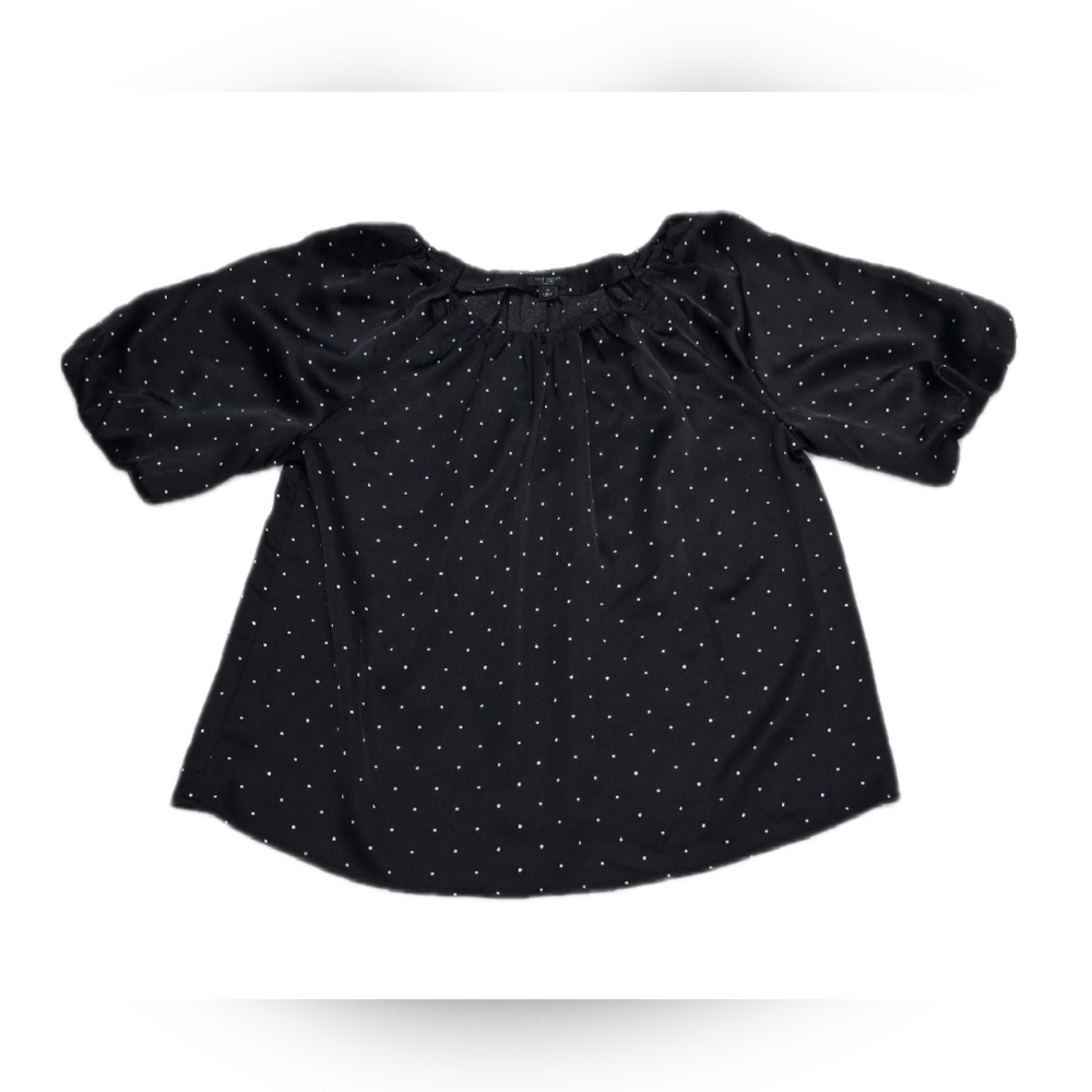 Ann Taylor Factory Petite Black Polka Dot Blouse, SP